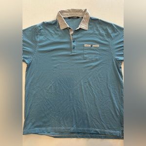Travis Mathew Polo Shirt Mens XXL Blue Grey Striped Short Sleeve Golf Outdoors